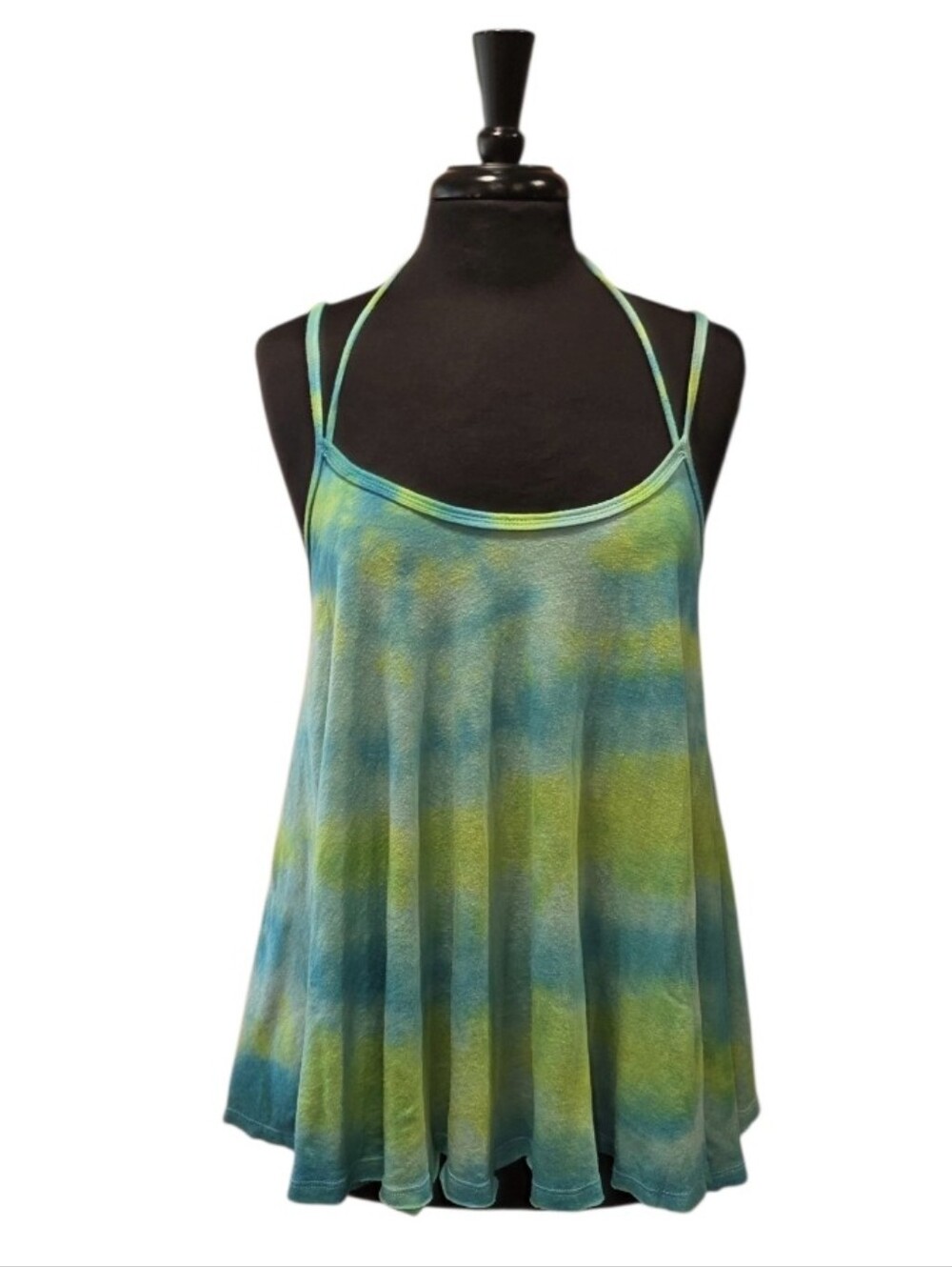 Free People Rare We The Free L Green & Blue Tie-Dye Double-Strap Tank Boho Chic
